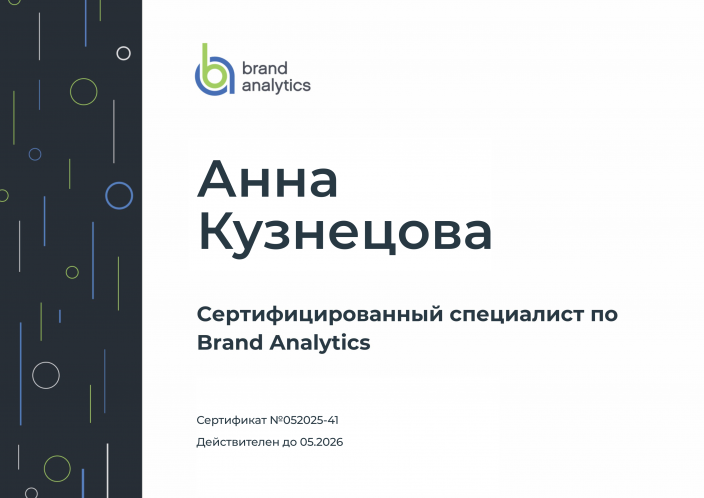 Сертификат Brand Analytics Анна Кузнецова